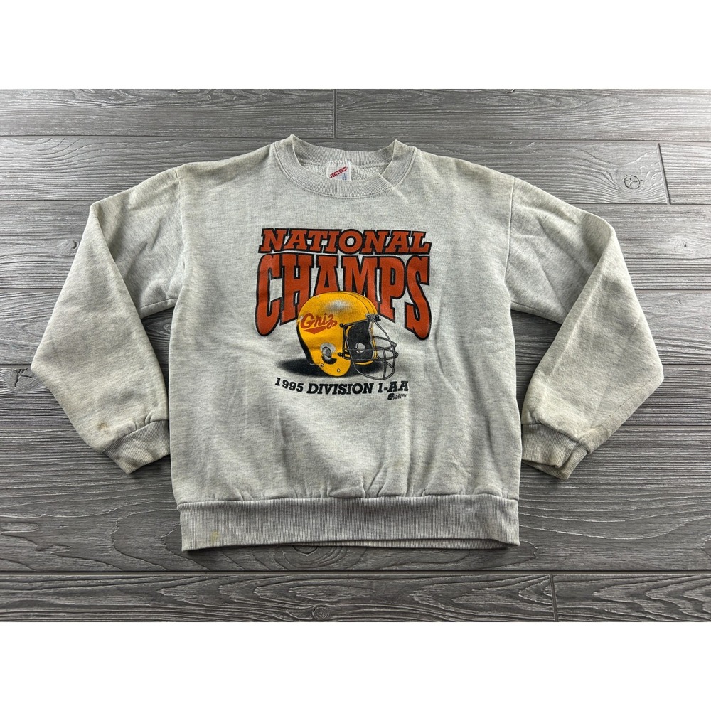 VTG Jerzees Youth Gray Montana Griz 1995 National Champs Sweatshirt YL